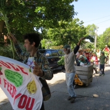 Fierce natural food advocates flailed kale about during the Willy Street Fair Parade, September 14, 2014.