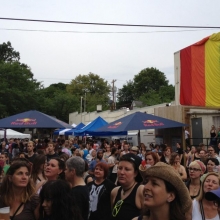 Four to five hundred crowd in to listen to Girl In A Coma during the evening music performances at FruitFest, June 16, 2012.