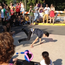 A B-Boy breakdancing demonstration.
