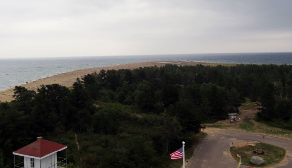Whitefish Point, looking east. To the right, the relative safety of the bay. To the left the eastern end of "The Shipwreck coast" 15 miles north the final resting spot of the Fitzgerald.