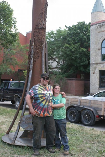 Sculpture artist Erica Koivunen with blacksmith and husband Aaron Howrad.