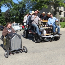 Creative geniuses from Sector 67 show off their inventions during the Willy Street Fair Parade, September 14, 2014.