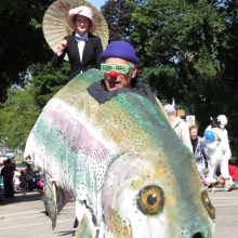 The ubiquitous talking trout kept begging for worms during the Willy Street Fair Parade, September 14, 2014.