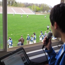 Games are live streamed using a camcorder, laptop and a play-by-play announcer.