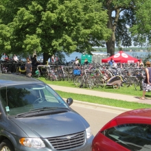 The legendary bike corral goes on for several hundred feet. Numerically, it was by far the largest form of transportation to the festival.