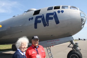 Former B-29 Pilot Dora Dougherty (left) and Lt. Col. George Hardy ret. a Tuskegee Airman flew the B-29 in Korea
