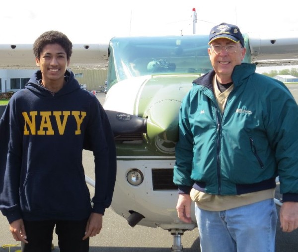 Madison East High Senior Charles before his flight with Bob. Charles took classes from Erik Anderson and will join the Navy this summer.