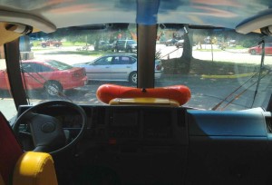 A view of the road from the Wienermobile.