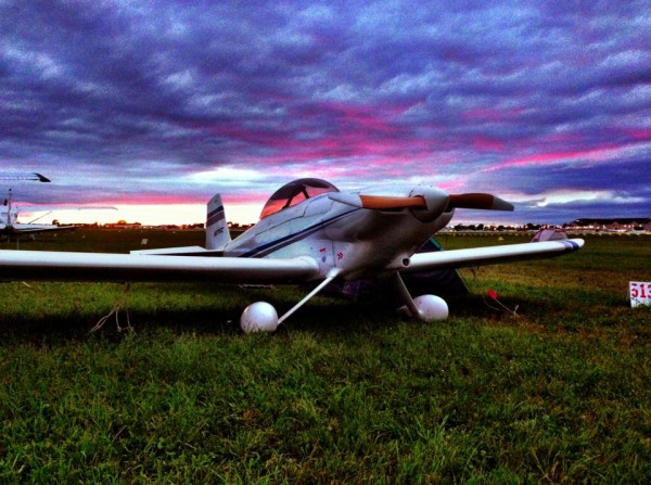 An RV-4 homebuilt settles in for its AirVenture visit. Builders and owners often camp with their planes.