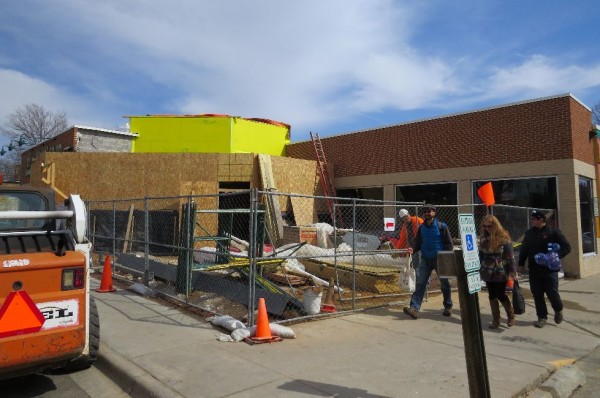 Work on the exterior of Willy East has been slowed by the extended cold this winter.