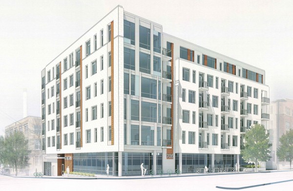 The proposed six-story multi-family and commercial development at 702 Williamson. Courtesy: The Rifkin Group, LTD.