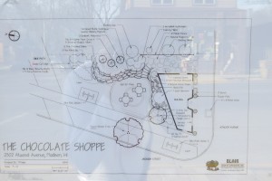 The planned Chocolate Shoppe outdoor dining room. The store received an easement from the city to build partially into the Capital City State Bike Trail right-of-way.