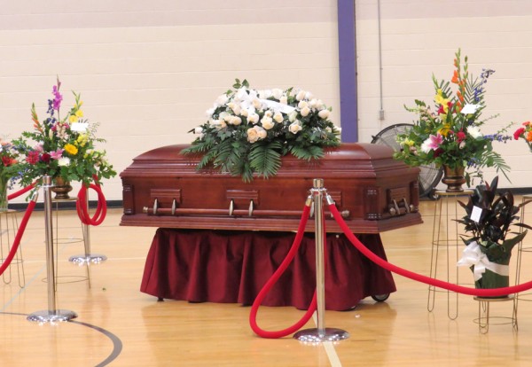 Tony Robinson's casket was placed just to the right of the stage. A visitation was held prior to the service.