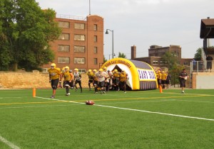 Purgolders practice taking the field on their home turf. Tonight (August 28) the do it for real